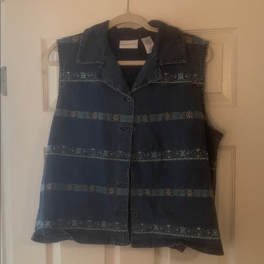 Alfred Dunner Blue Denim Vest with Embroidered Accents